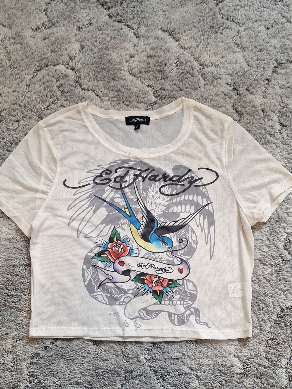 Ed Hardy Graphic Net Crop Top EUC size XL